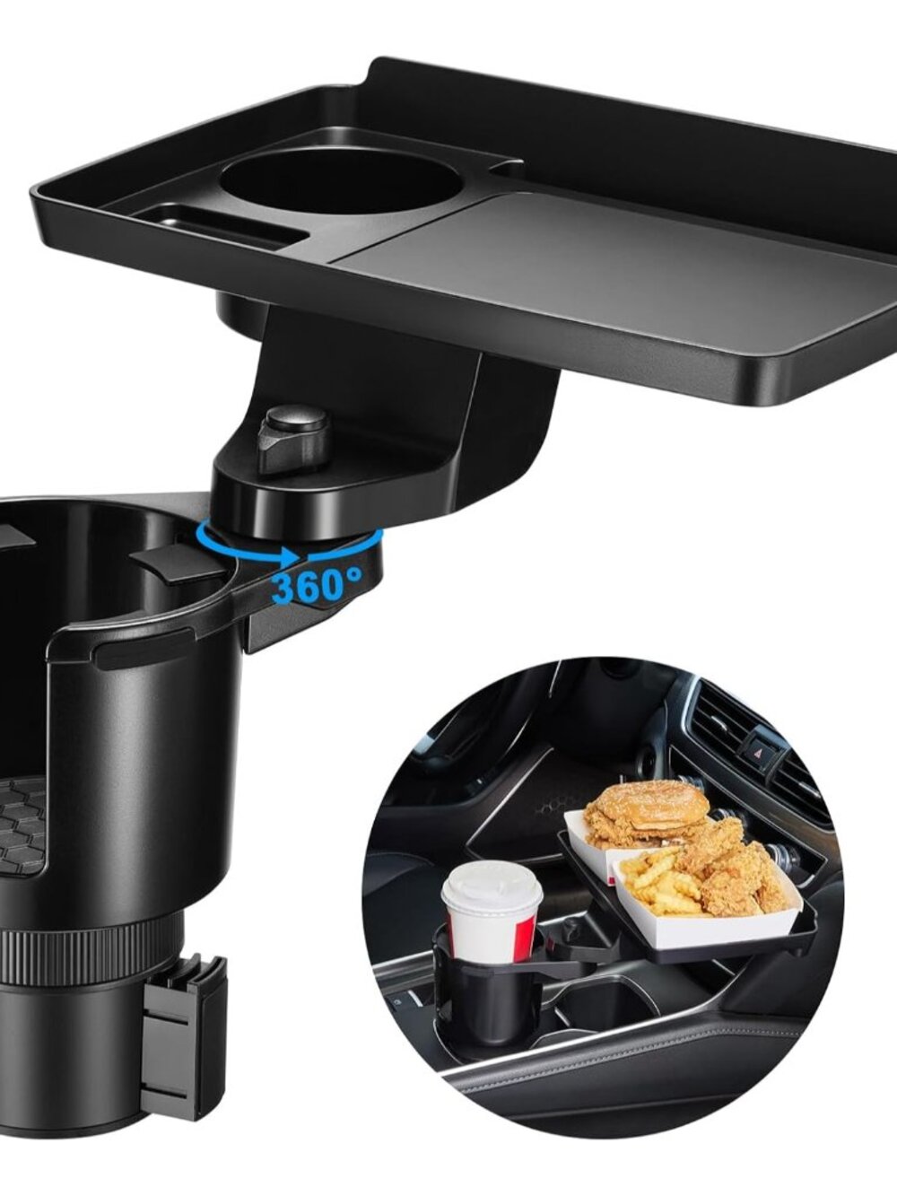 Car Cup Holder Tray 2-in-1 Detachable Car Food Table Tray
